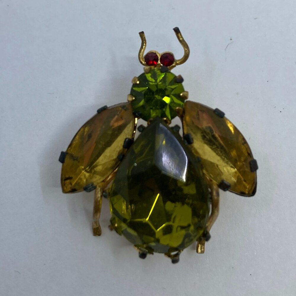 Vtg AUSTRIA signed bug fly crystal rhinestone brooch